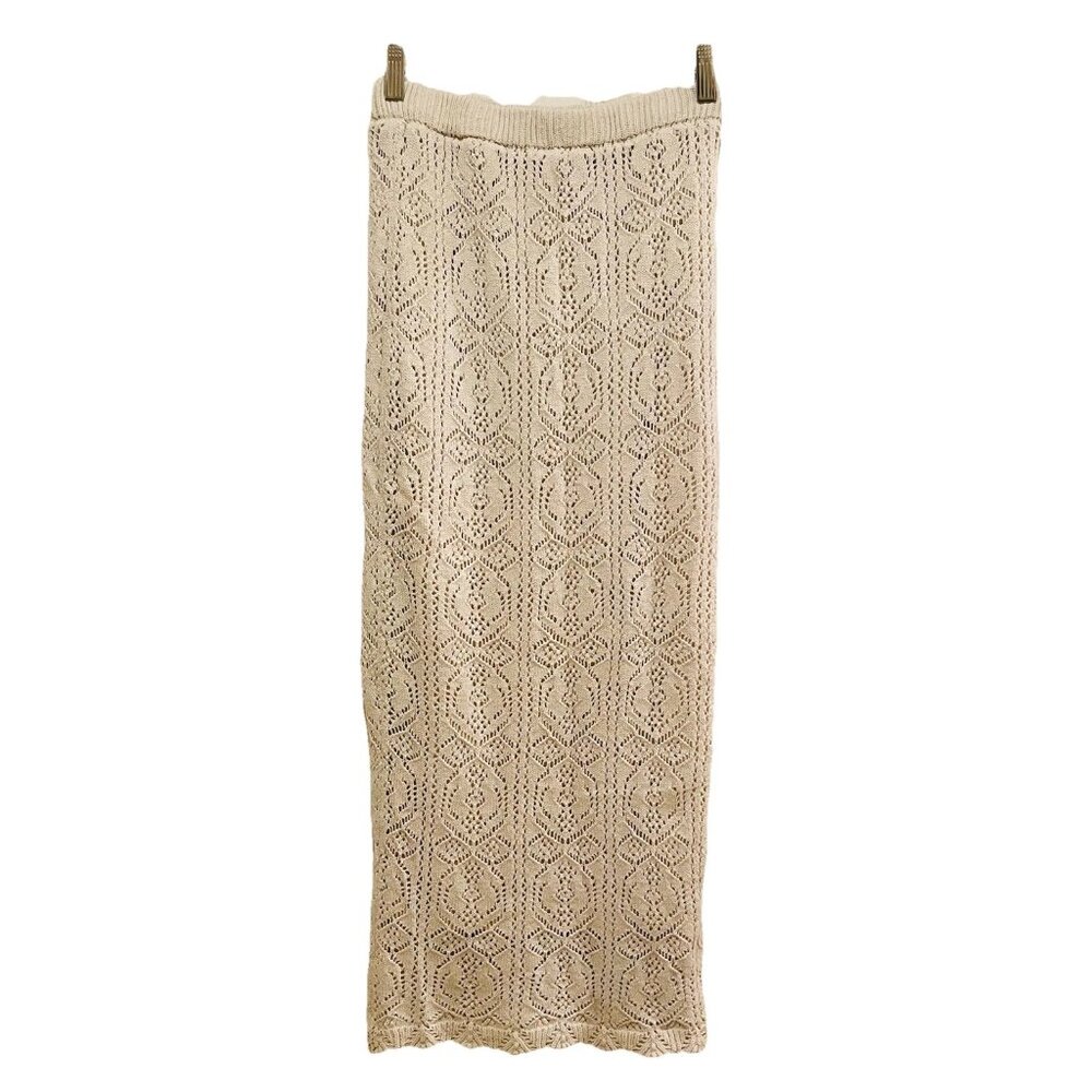 FRESHMAN 1996 Cream Crochet Knit Boho Hippie Lined Maxi Skirt Sz S